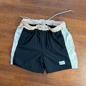Men's Black and Cream Drawstring Athletic Shorts